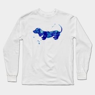 Blue Dachshund Watercolor Painting Long Sleeve T-Shirt